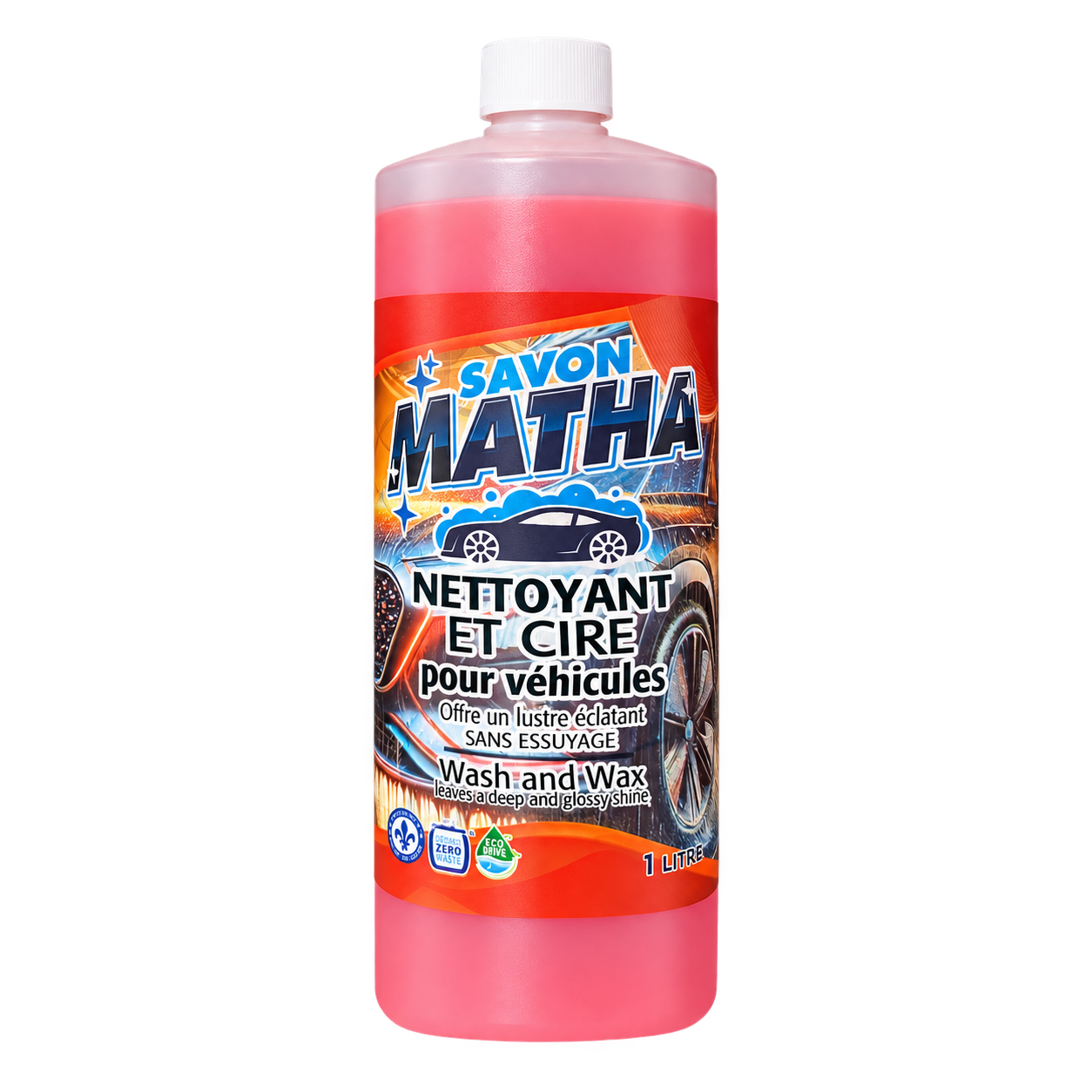 Savon Matha nettoyant et cire pour véhicules, bouteille de 1 L