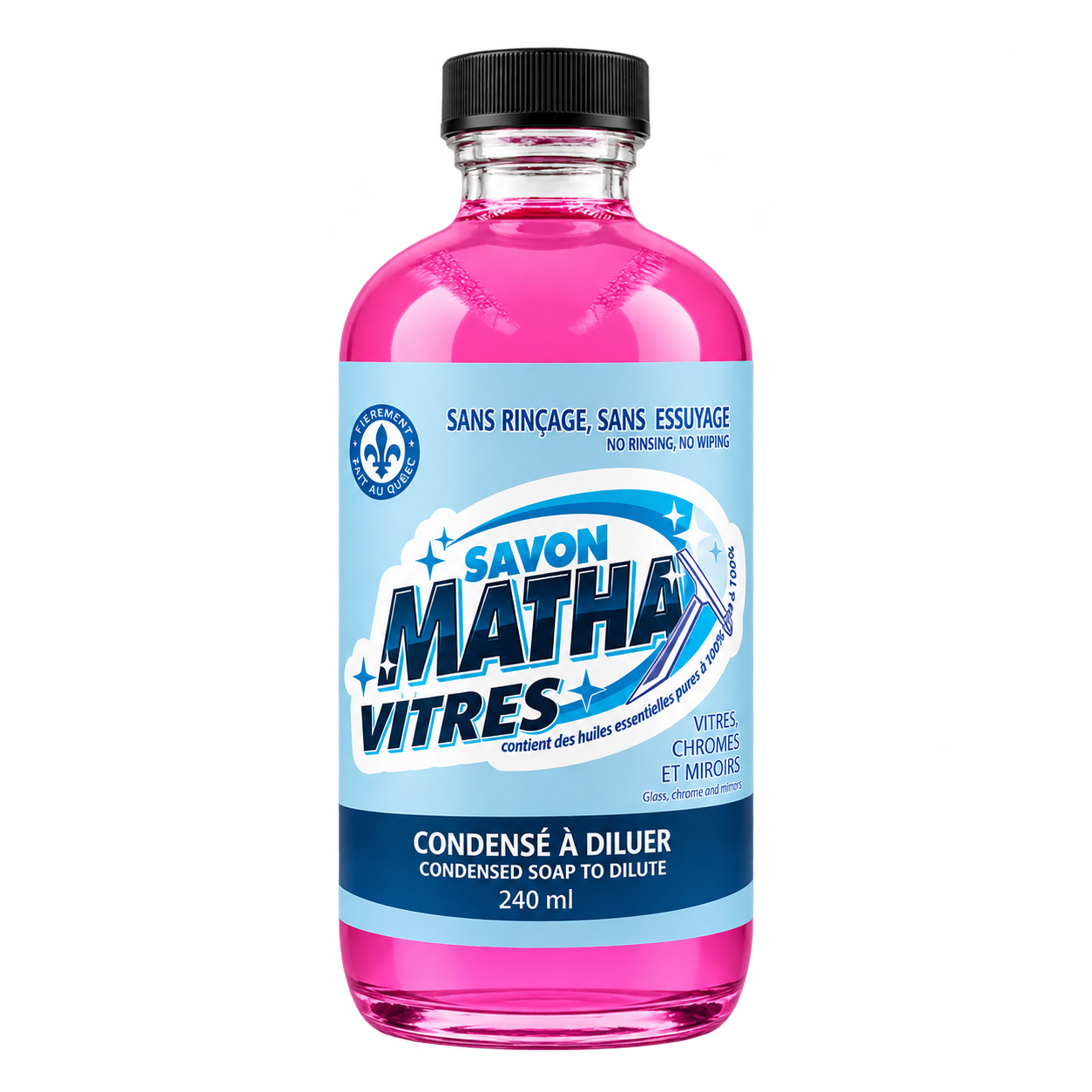 Savon Matha pour les vitres, bouteille de verre de 240 ml